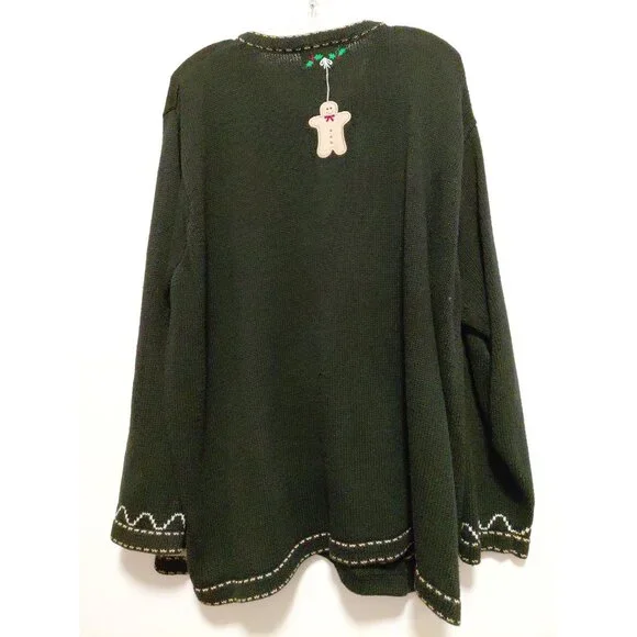 Quacker Factory Vintage Novelty Gingerbread Holiday Cardigan Black 2X - Picture 6 of 8